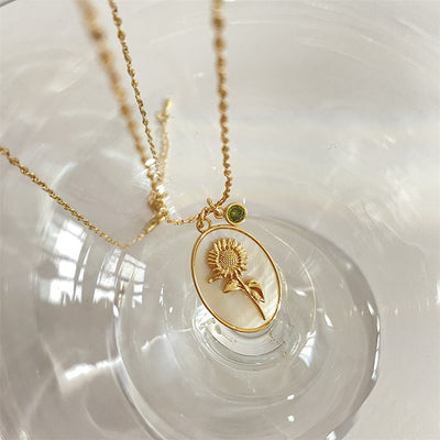 December Birthstone Floral Oval Pendant Necklace