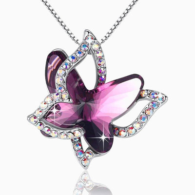 Fashionable Diamond Crystal Butterfly Pendant Necklace