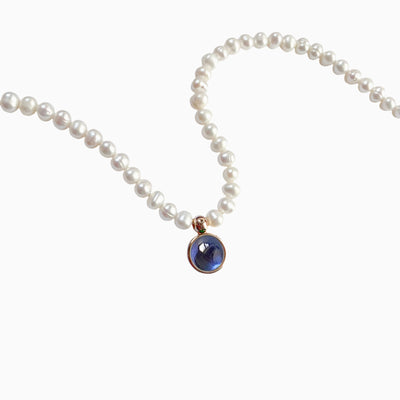 December Birthstone Round Pendant Pearl Short Necklace
