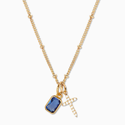 December Birthstone Cross Full Diamond Necklace