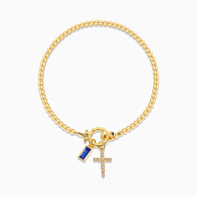 December Birthstone Square Natural Stone With Cross Pendant Bracelet