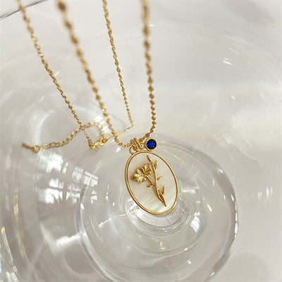 December Birthstone Floral Oval Pendant Necklace