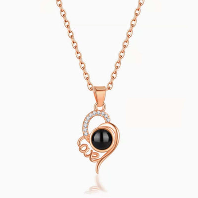 Projection Photo Customed "LOVE"  Crooked Heart Necklace